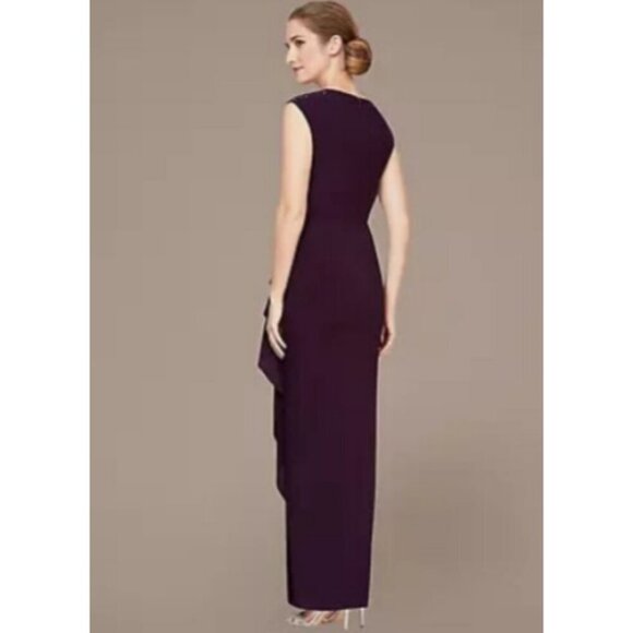 Alex Evenings Embellished Shoulder Long Dress with Tulip Skirt Plum 18 - Picture 3 of 8